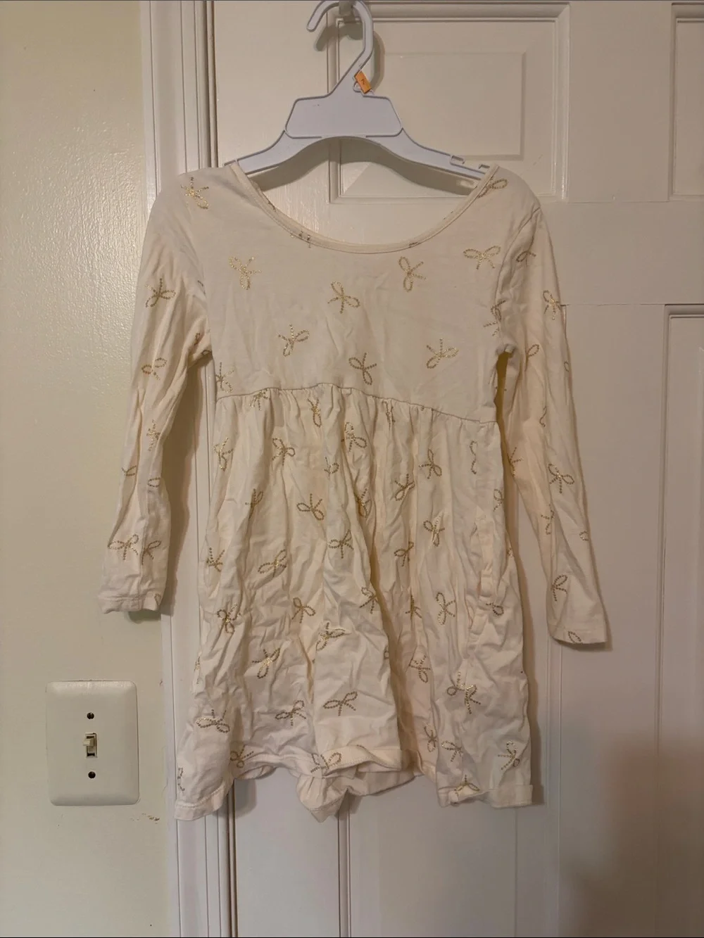 Old Navy Cream Long-Sleeve Dress with Gold Bow Detail